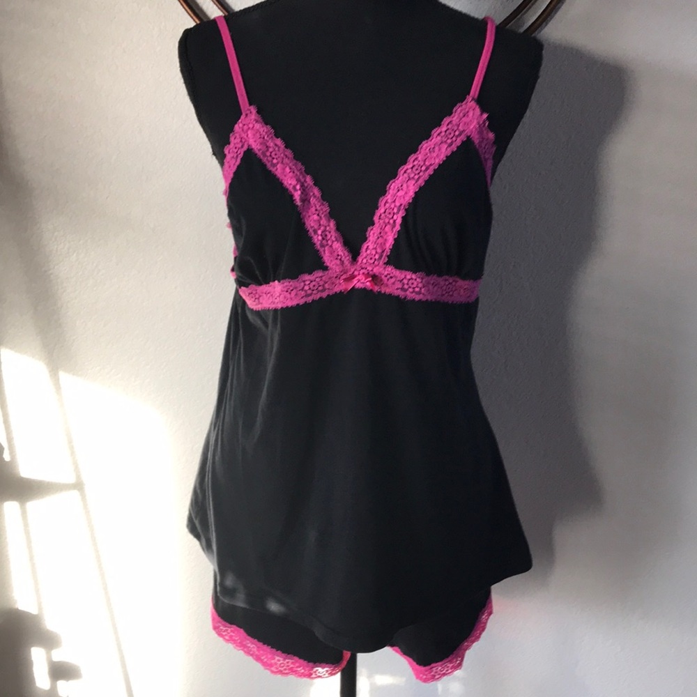 Midnight Black & Fuchsia 2 piece Cami & Shorts set XL Lingerie